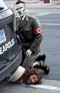 george floyd, gigachad, 1nas, adolf hitler, arrest, christcuck, christianity, closed mouth, full body, gray skin