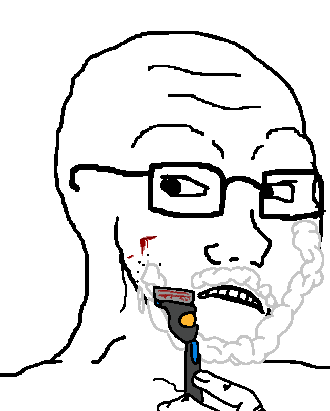 soyak, 1soyjak, bald, black eyes, blood, cut, glasses, looking down, open eyes, open mouth