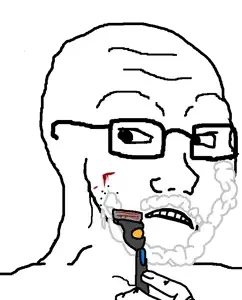 soyak, 1soyjak, bald, black eyes, blood, cut, glasses, looking down, open eyes, open mouth