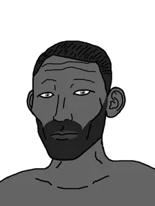 gigachad, kuzjak, kuzaryan, gigajak, 1soyjak, beard, buff, closed mouth, gray eyes, gray hair