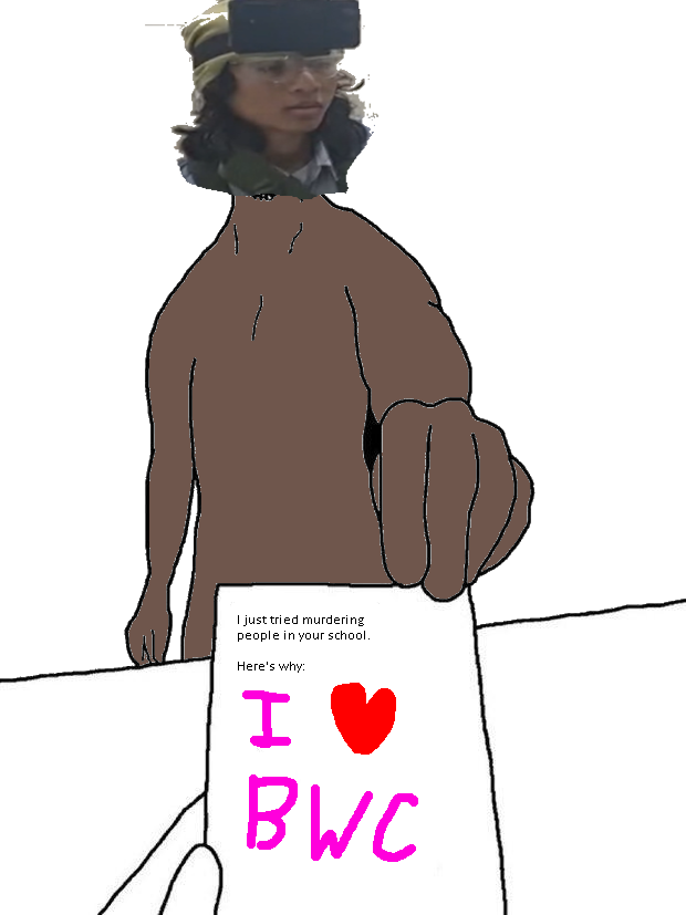 bartender, 1soyjak, almost full body, black eyes, black hair, brown skin, bwc, closed mouth, english text, front view