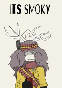 miss thavel, its over, 1character, antlers, black text, closed eyes, closed mouth, dynamite, english text, explosives
