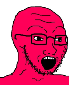 soyak, 1soyjak, 4chan meme, 5 teeth, bald, big pupils, black eyes, black glasses, black outline, black pupils