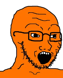 soyak, 1soyjak, 4chan meme, 5 teeth, bald, big pupils, black eyes, black glasses, black outline, black pupils