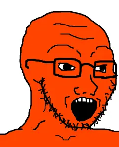 soyak, 1soyjak, 4chan meme, 5 teeth, bald, big pupils, black eyes, black glasses, black outline, black pupils