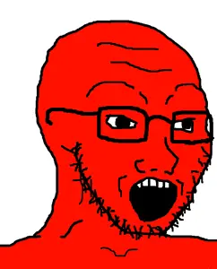 soyak, 1soyjak, 4chan meme, 5 teeth, bald, big pupils, black eyes, black glasses, black outline, black pupils