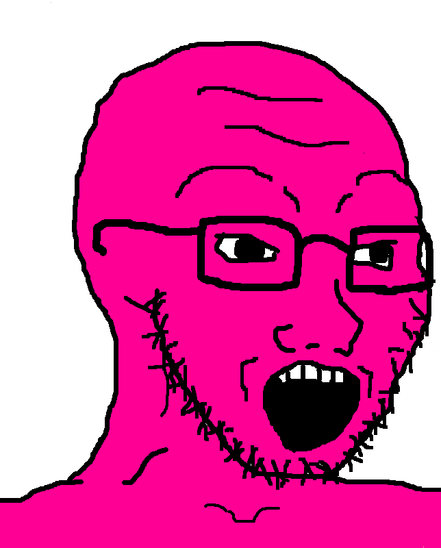 soyak, 1soyjak, 4chan meme, 5 teeth, bald, big pupils, black eyes, black glasses, black outline, black pupils