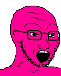 soyak, 1soyjak, 4chan meme, 5 teeth, bald, big pupils, black eyes, black glasses, black outline, black pupils
