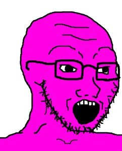 soyak, 1soyjak, 4chan meme, 5 teeth, bald, big pupils, black eyes, black glasses, black outline, black pupils