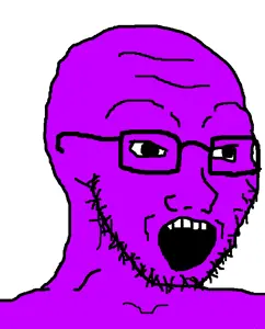 soyak, 1soyjak, 4chan meme, 5 teeth, bald, big pupils, black eyes, black glasses, black outline, black pupils
