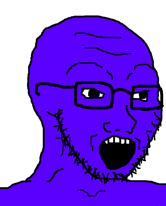 soyak, 1soyjak, 4chan meme, 5 teeth, bald, big pupils, black eyes, black glasses, black outline, black pupils