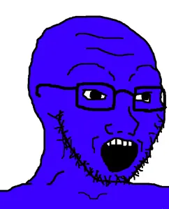 soyak, 1soyjak, 4chan meme, 5 teeth, bald, big pupils, black eyes, black glasses, black outline, black pupils