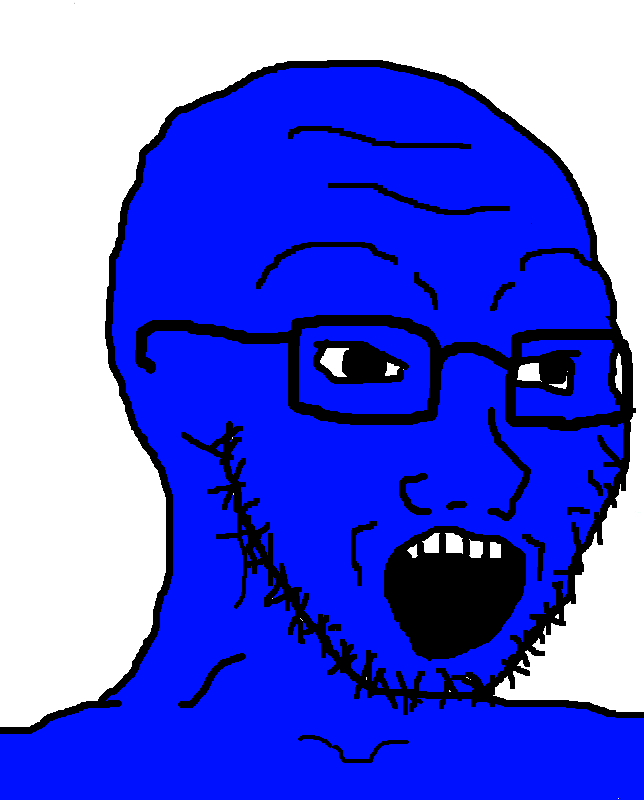soyak, 1soyjak, 4chan meme, 5 teeth, bald, big pupils, black eyes, black glasses, black outline, black pupils