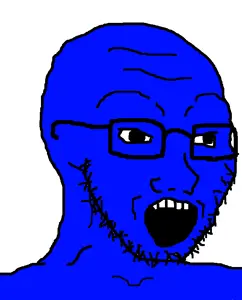 soyak, 1soyjak, 4chan meme, 5 teeth, bald, big pupils, black eyes, black glasses, black outline, black pupils