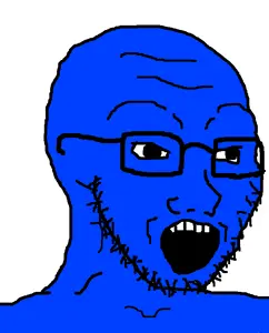 soyak, 1soyjak, 4chan meme, 5 teeth, bald, big pupils, black eyes, black glasses, black outline, black pupils