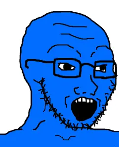 soyak, 1soyjak, 4chan meme, 5 teeth, bald, big pupils, black eyes, black glasses, black outline, black pupils