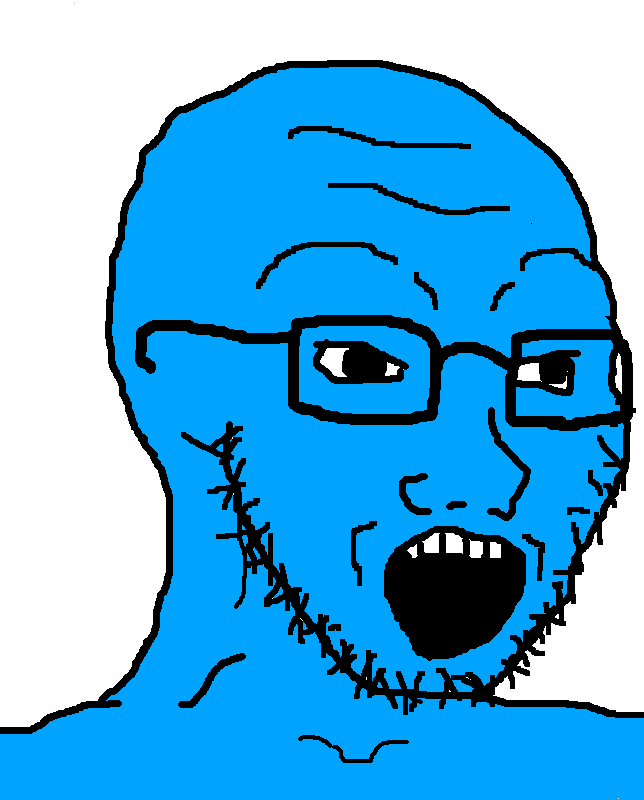 soyak, 1soyjak, 4chan meme, 5 teeth, bald, big pupils, black eyes, black glasses, black outline, black pupils