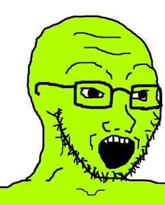 soyak, 1soyjak, 4chan meme, 5 teeth, bald, big pupils, black eyes, black glasses, black outline, black pupils