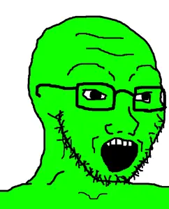 soyak, rainbros, 1soyjak, 4chan meme, 5 teeth, animated, bald, big pupils, black eyes, black glasses