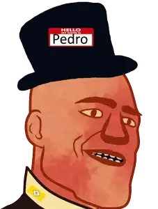 gigachad, bald, black eyes, cap, capitalism, clothes, drawn background, ear, fedora, half open mouth