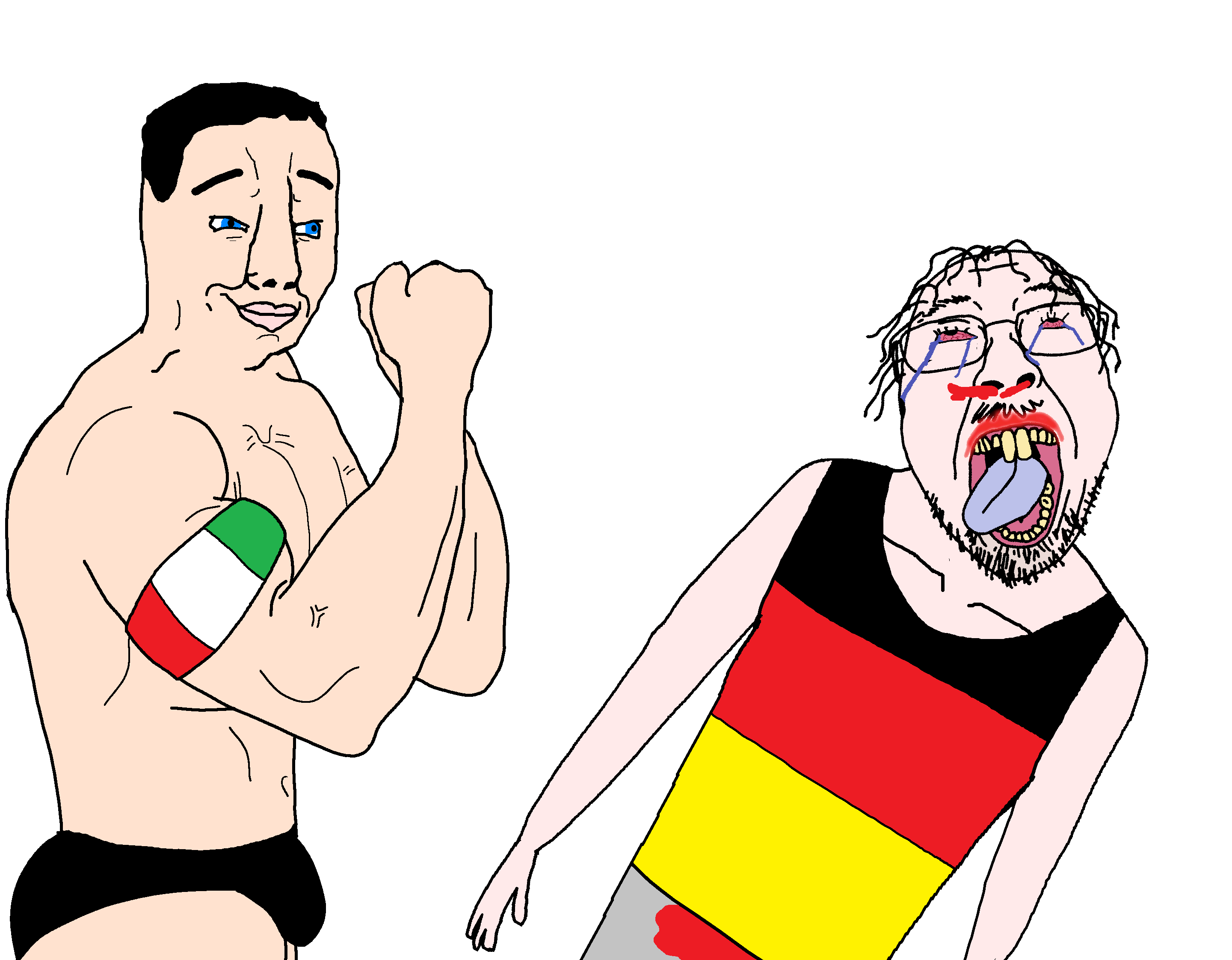 bernd, chudjak, troonjak, 2soyjaks, black hair, blood, blue eyes, buff, countrywar, flag