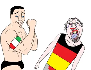 bernd, chudjak, troonjak, 2soyjaks, black hair, blood, blue eyes, buff, countrywar, flag