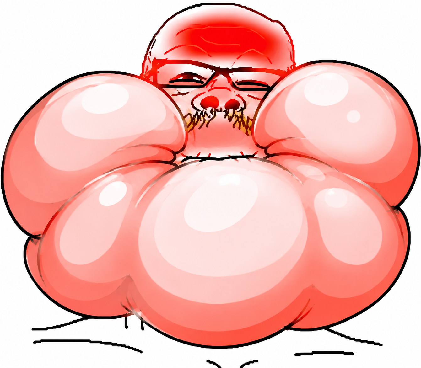 romanian schizo, a24 slowburn soyjak, 1soyjak, bald, blush, closed mouth, glasses, half closed eyes, holding breath, inflated