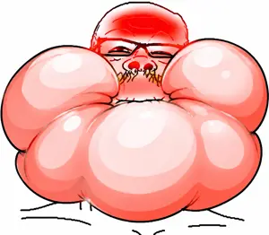 romanian schizo, a24 slowburn soyjak, 1soyjak, bald, blush, closed mouth, glasses, half closed eyes, holding breath, inflated