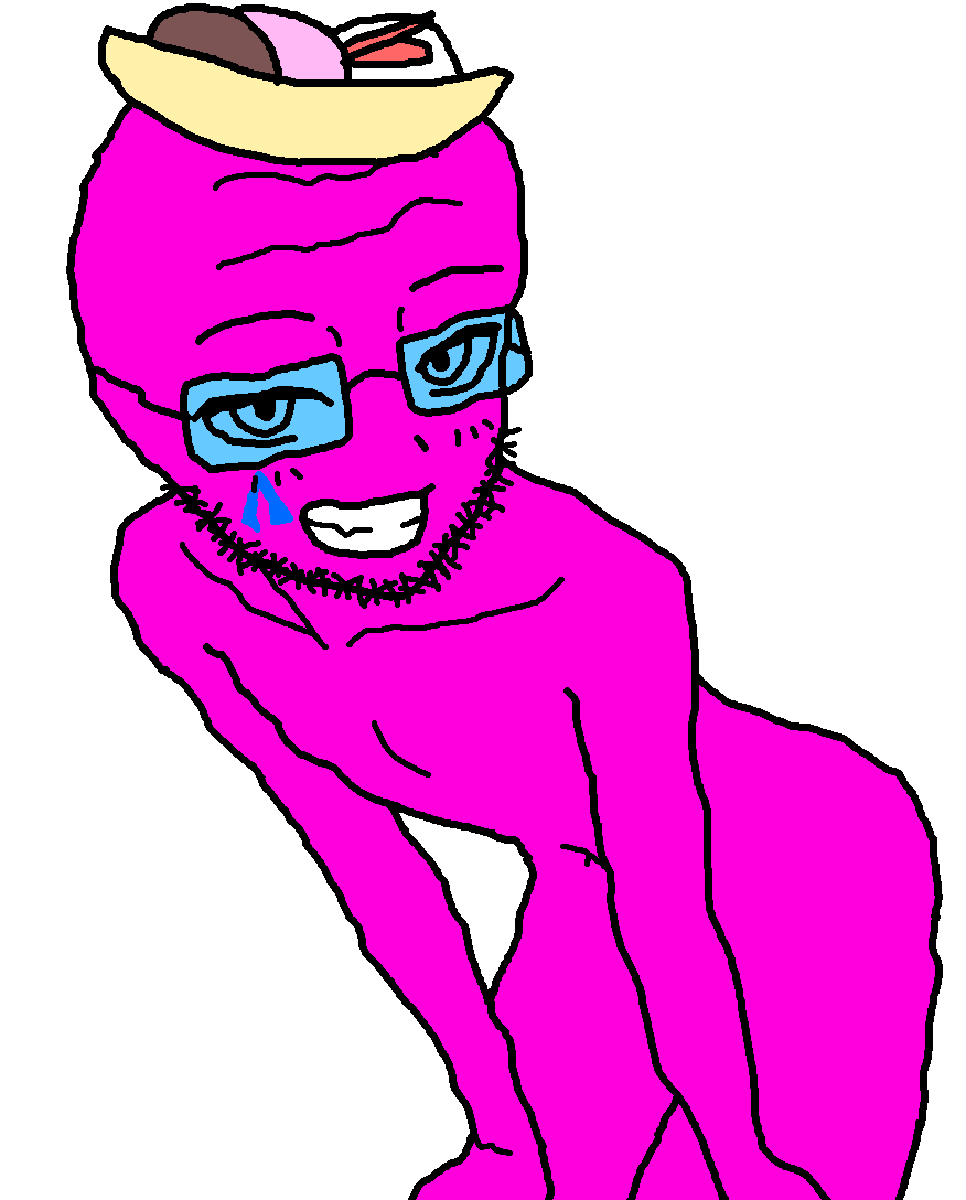 astolfson, 1soyjak, almost full body, arch linux, bald, balding, blue glasses, feminine, flushed, glasses