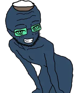 astolfson, 1soyjak, almost full body, bald, balding, blue skin, feminine, flushed, glasses, green glasses