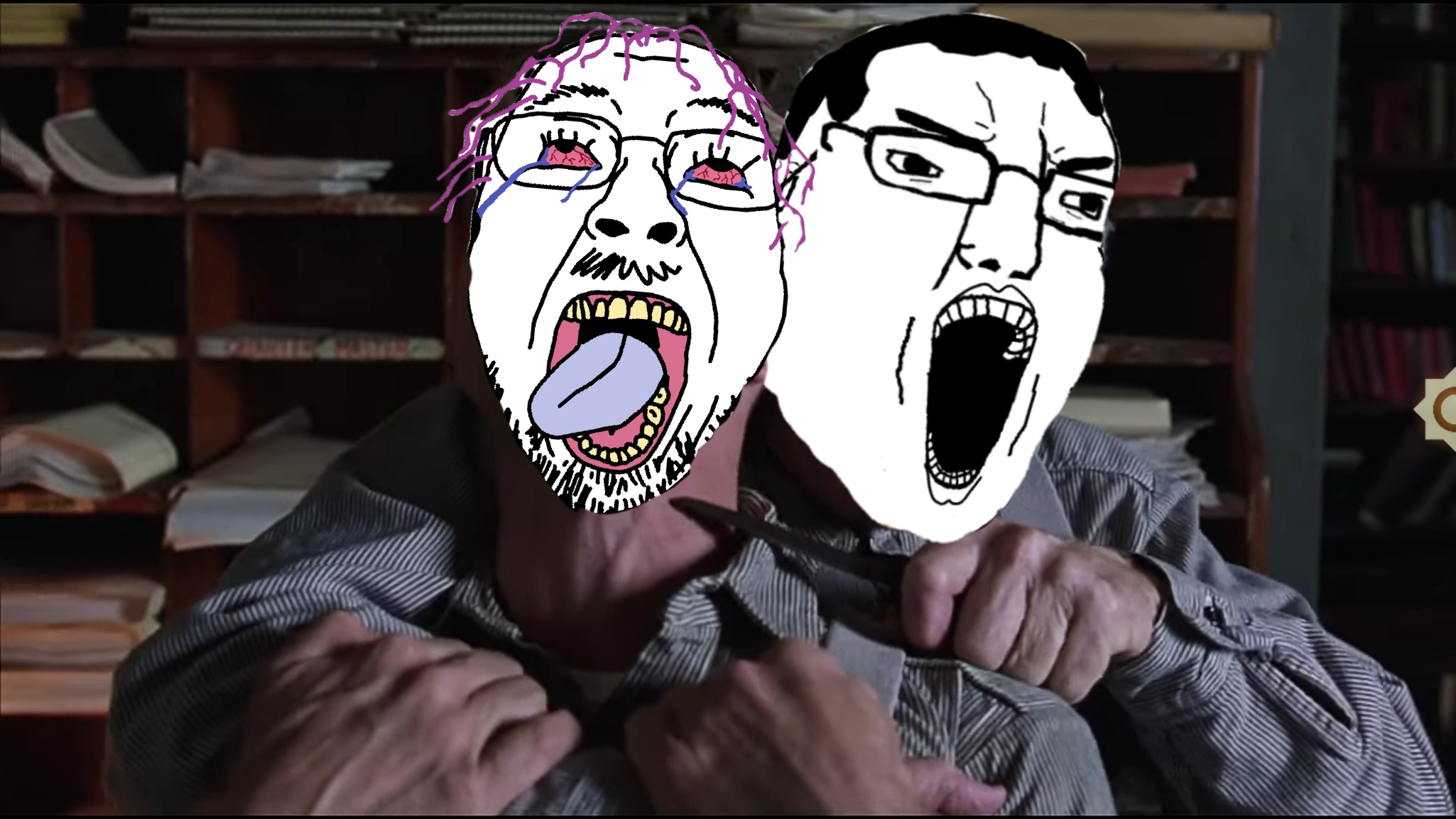 bernd, chudjak, 2soyjaks, angry, bloodshot eyes, crying, glasses, hair, holding knife, holding object