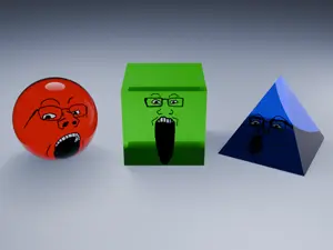 gapejak, markiplier soyjak, tony soprano soyjak, soyjak trio, 3d, 3soyjaks, bald, black eyes, blender, blue skin