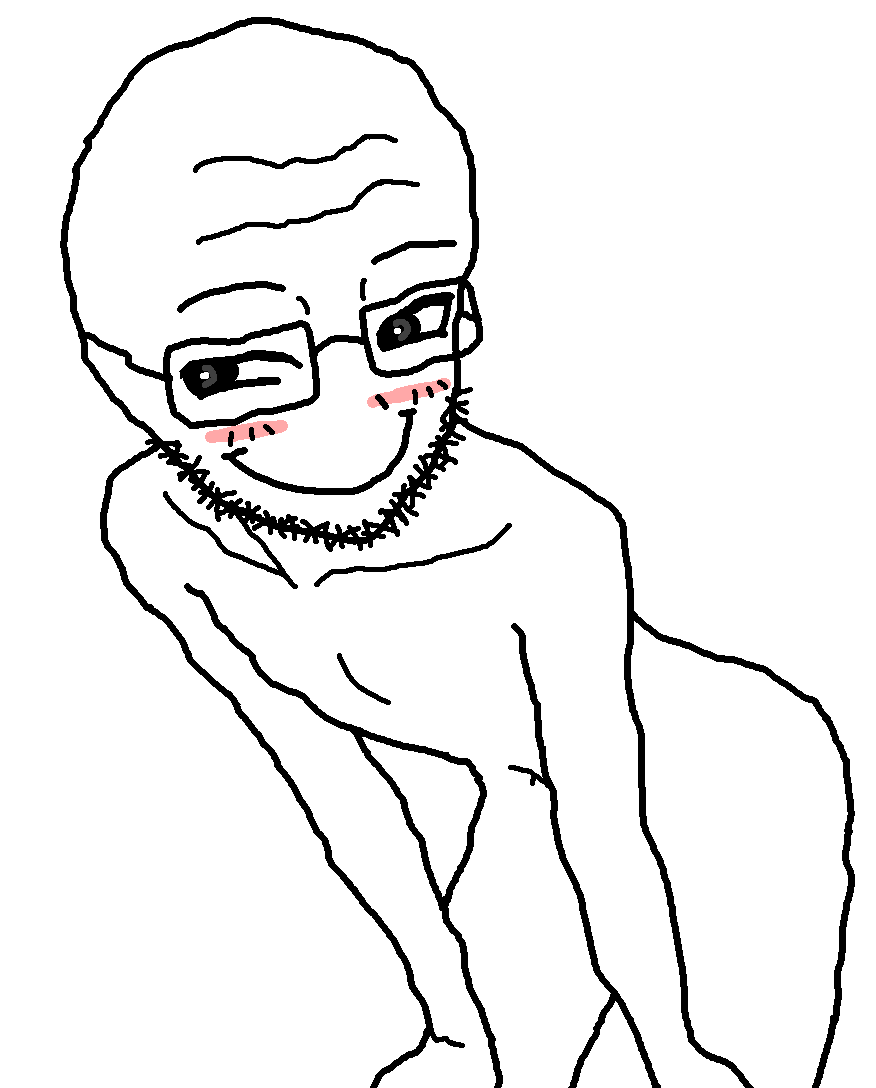 astolfson, 1soyjak, almost full body, bald, balding, blush, cheeky, feminine, flushed, glasses