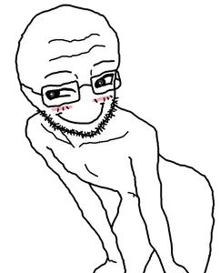 astolfson, 1soyjak, almost full body, bald, balding, blush, cheeky, feminine, flushed, glasses