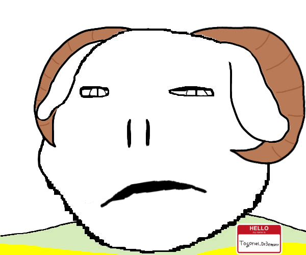 gapejak, impish soyak ears, wholesome soyjak, 1soyjak, animal, cat, closed mouth, front view, goat, hair
