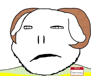 gapejak, impish soyak ears, wholesome soyjak, 1soyjak, animal, cat, closed mouth, front view, goat, hair