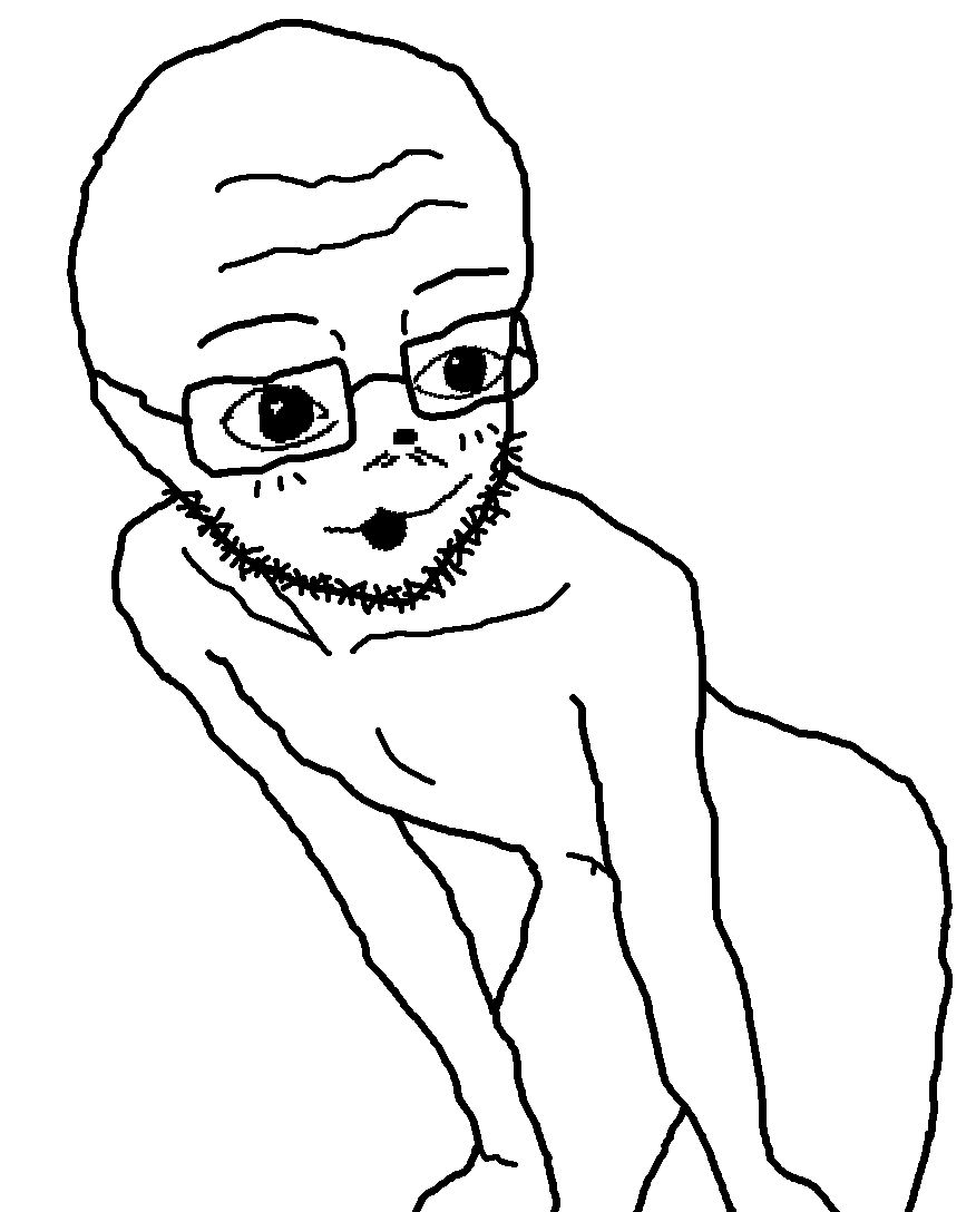 glegle, astolfson, gleglejak, fusionjaks, 1soyjak, almost full body, anthro, bald, black eyes, eyebrows