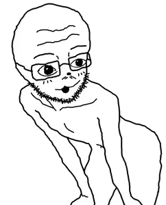 glegle, astolfson, gleglejak, fusionjaks, 1soyjak, almost full body, anthro, bald, black eyes, eyebrows