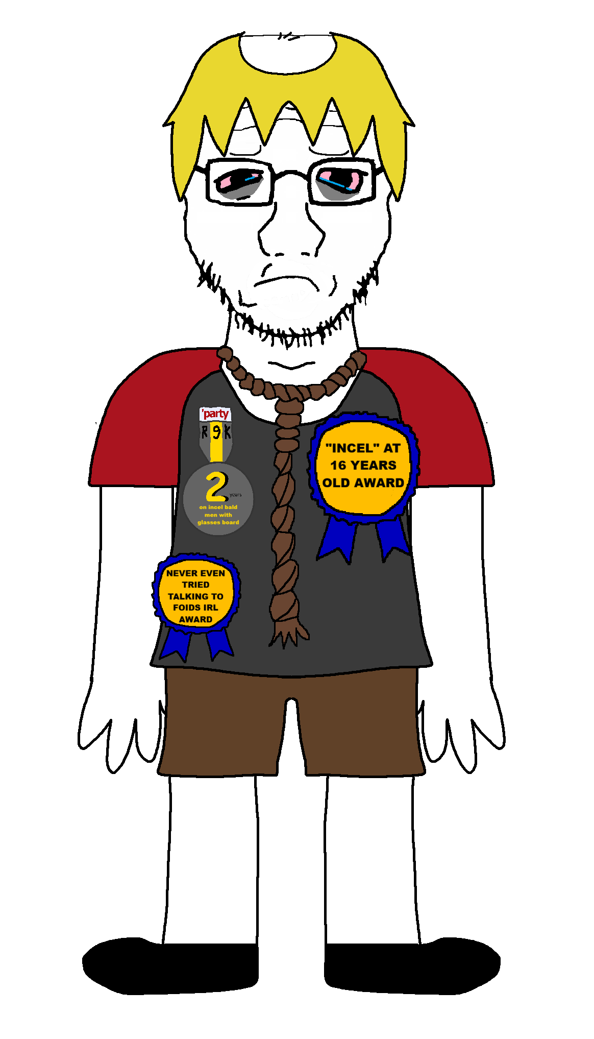 nate higgers, soyak, soyak front, natejak, /r9k/ (soyjak.party), 1soyjak, award, badge, balding, black eyes
