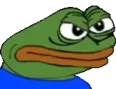 pepe, amphibian, angry, animal, bald, big lips, black eyes, blue shirt, closed mouth, frog