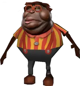 carl, meximutt, black, black eyes, black skin, brown, brown hair, closed mouth, clothes, fat