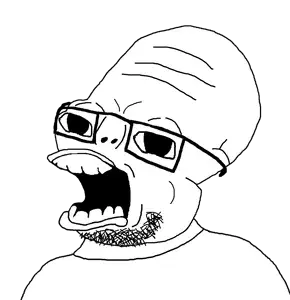 admiral -ackbar, 1soyjak, alien, bald, black eyes, glasses, no beard, nose, open eyes, open mouth