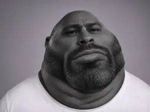 gigachad, meximutt, beard, closed mouth, ear, eye, fat, gray skin, looking at you, no glasses