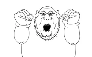 morshu, soy morshu, 1soyjak, angry, arm, arms, bald, black eyes, chin, clothes