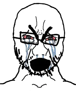 cryboy soyjak, soyak, cryboy soyjak front, soyak front2, 1soyjak, angry, bald, bloodshot eyes, bushy eyebrows, crying
