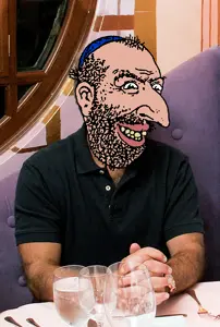 jeffrey epstein, beard, black shirt, clothes, ear, grin, hands, hat, irl background, jewish nose