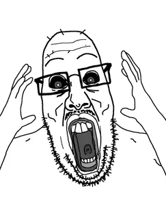mentaljak, ppp, fusionjaks, 1soyjak, arm, bald, black sclera, chin, crazed, double chin