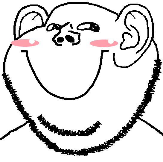 impish soyak ears, jolly soyak ears, cheeky, 1soyjak, bald, beard, big cheeks, big ears, big smile, blush