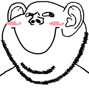 impish soyak ears, jolly soyak ears, cheeky, 1soyjak, bald, beard, big cheeks, big ears, big smile, blush
