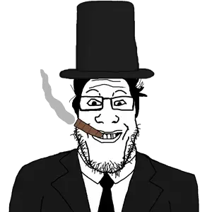 markiplier soyjak, grinplier, 1soyjak, black hair, black jacket, black tie, cigar, clothes, glasses, grin